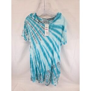 Ingear‎ Resort Womens Tie Dye Hooded T-Shirt Blue Grey Short Sleeve L/XL